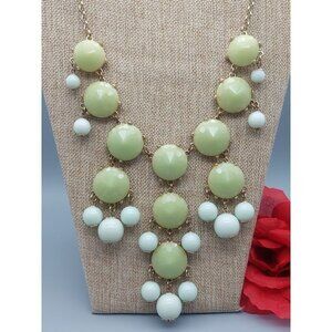 Gold Tone Bubble Necklace Green & Blue Bead Rolo Chain Statement Piece 24"